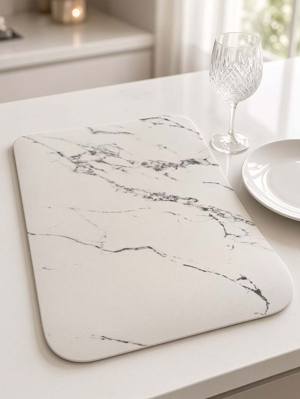 Marble Drying Mat White Black Absorbent Dish Mat